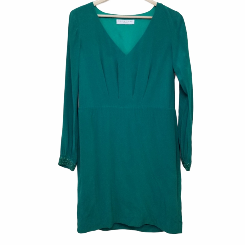 Trina Turk Emerald Long Sleeve Silk Dress